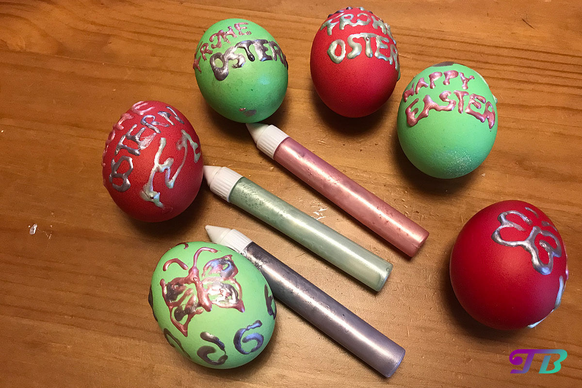 Ostern Eier färben malen Glanzmaler Ergebnis
