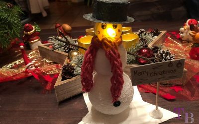 DIY Schneemann aus Styroporkugeln mit LED-Teelicht – Geschenkidee zu Weihnachten