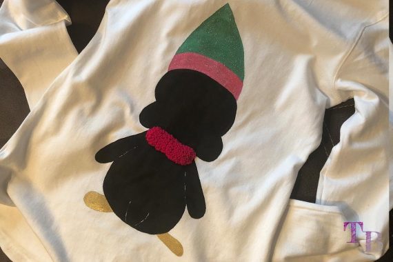 DIY Shirt Pinguin Motiv hinten Schal fertig