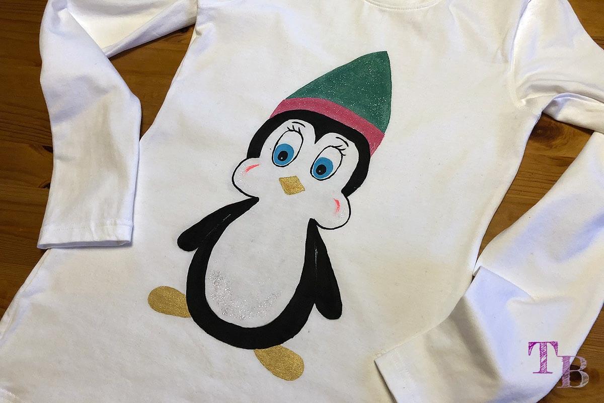 DIY Shirt Pinguin Motiv Textilfarben vorn