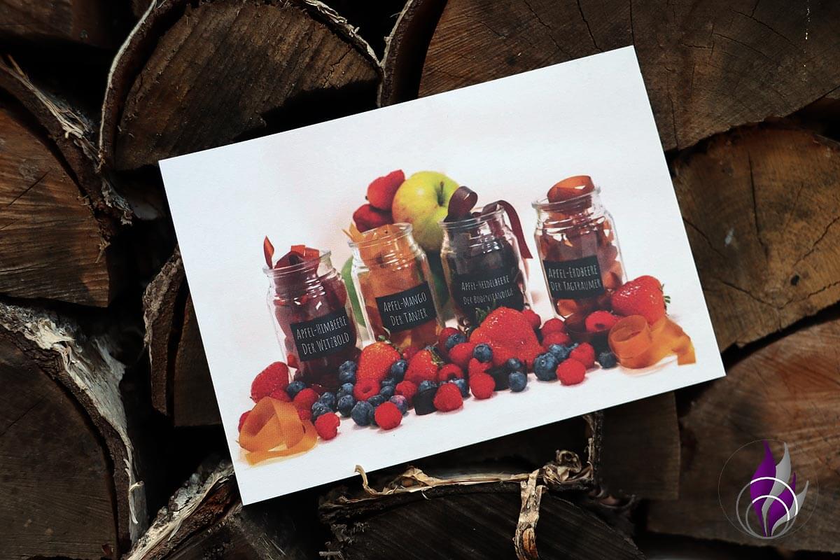 Fruitjunkies Fruchtschnur Sorten Postkarte fun4family